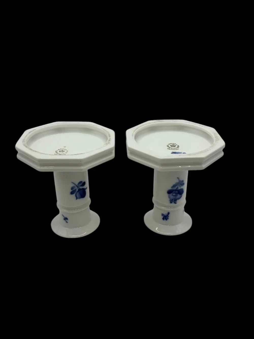 Royal Copenhagen Blue Flowers Candlesticks #3303 Denmark Hand Painted Porcelain